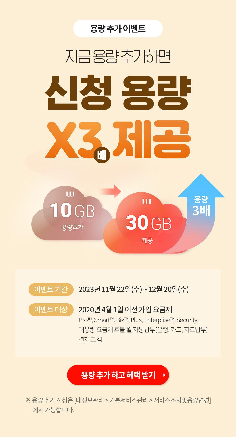 용량 3배 추가 이벤트