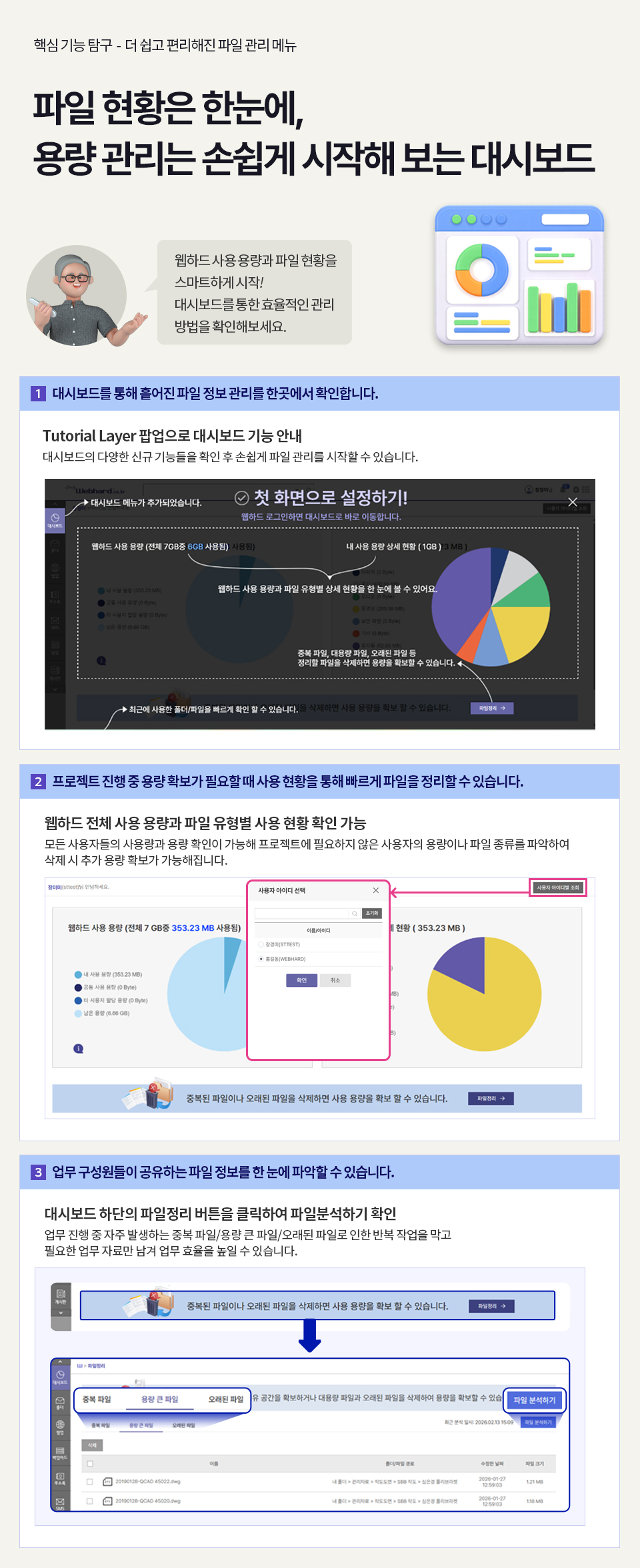 파일 현황은 한눈에, 용량 관리는 손쉽게 시작해 보는 대시보드